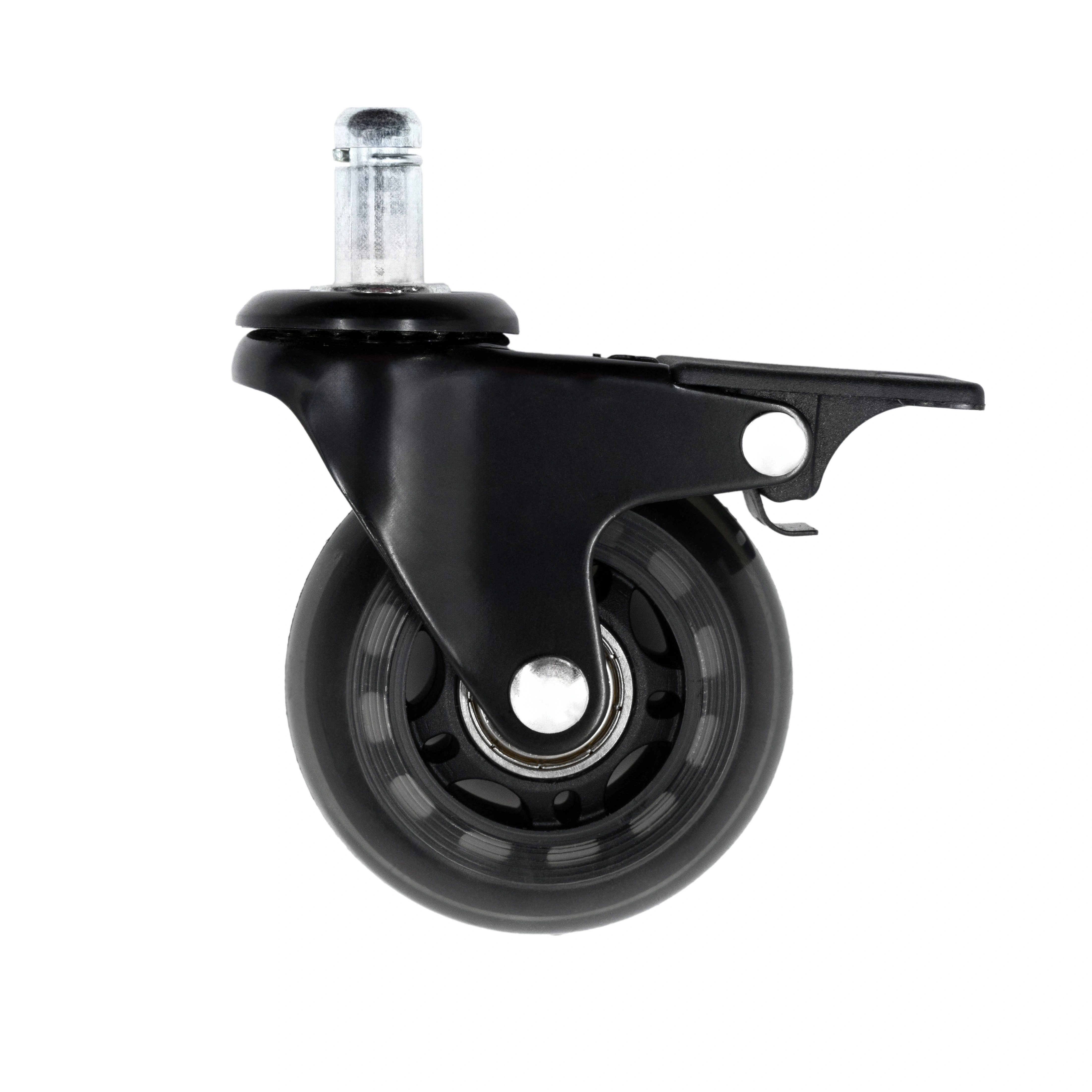 45065Thb - Мебельное силиконовое колесо 64 мм (штыревое крепл, тормоз, дв. шарик, мягкий полиуретан)