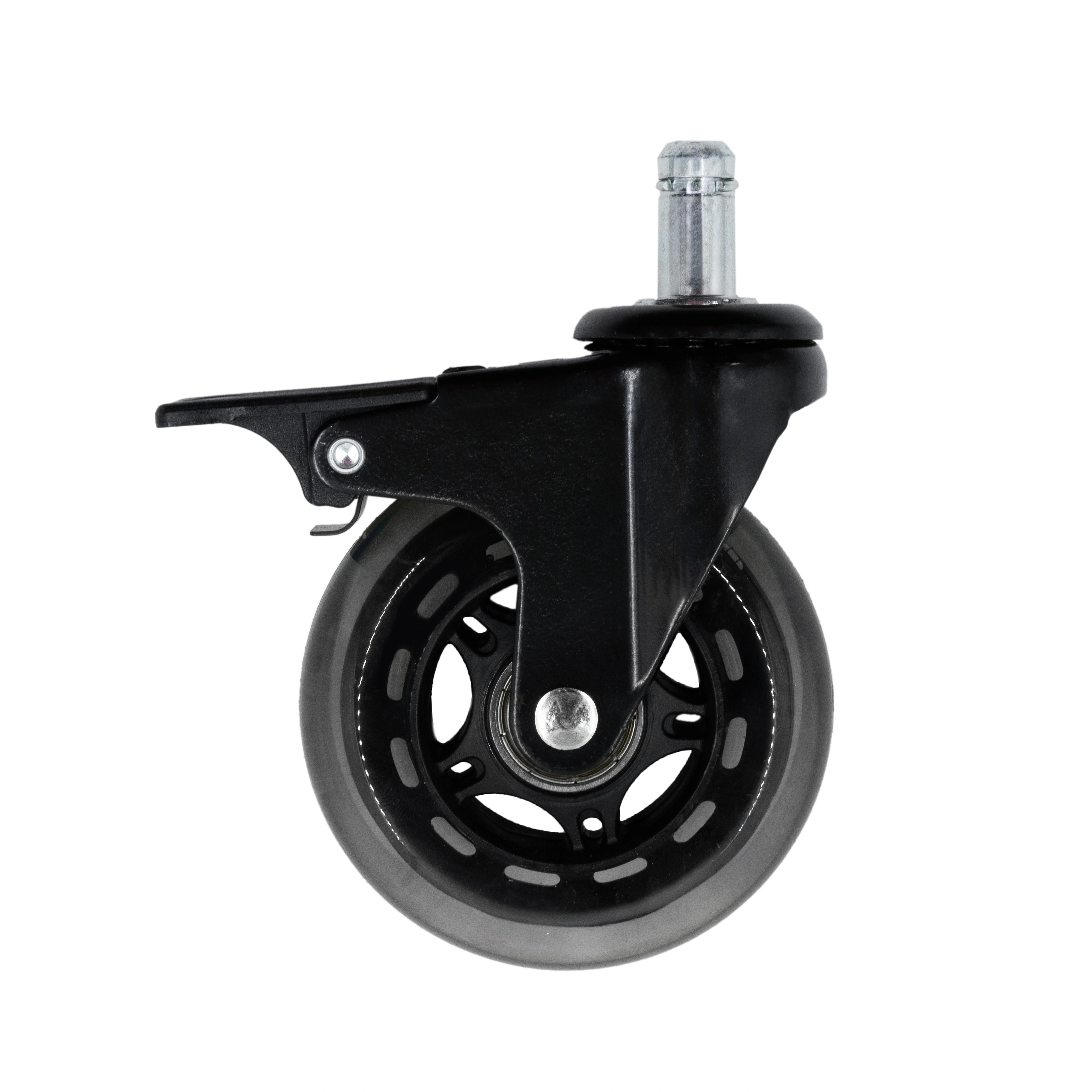 45075Thb - Мебельное силиконовое колесо 75 мм (штыревое крепл, тормоз, дв. шарик, мягкий полиуретан)