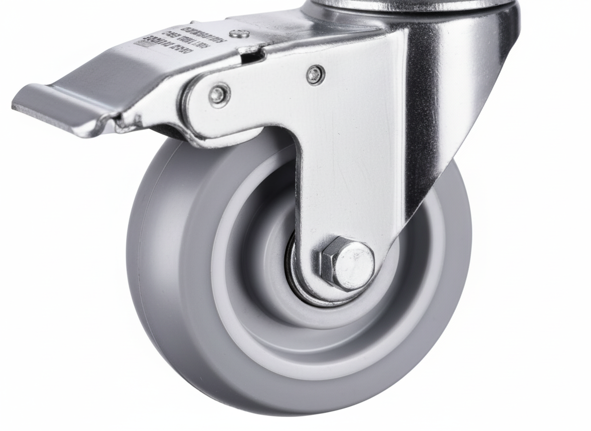 SDPhb 43 - Аппаратное колесо 100 мм шинка из термопласт. резины и полипропилен. обод (под болт, поворотн., с тормоз., подш. шарик.)